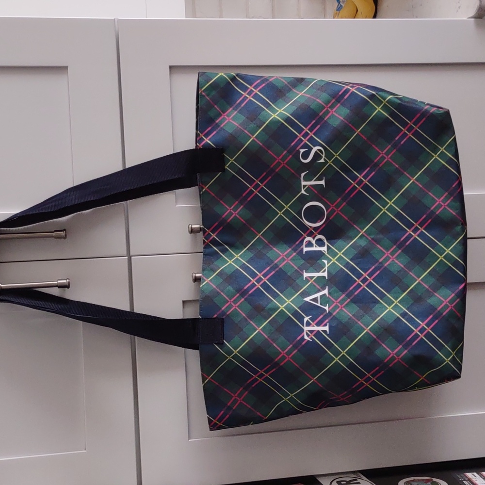 Talbots Large Navy Blue Plaid Tote Bag - EUC
